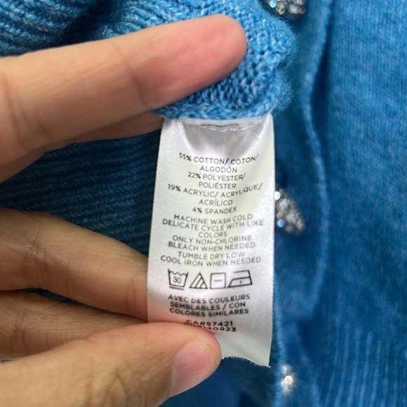 Loft - Blue Jewel Rhinestone Button Up Long Sleeve Cardigan Size Medium - Picture 10 of 11